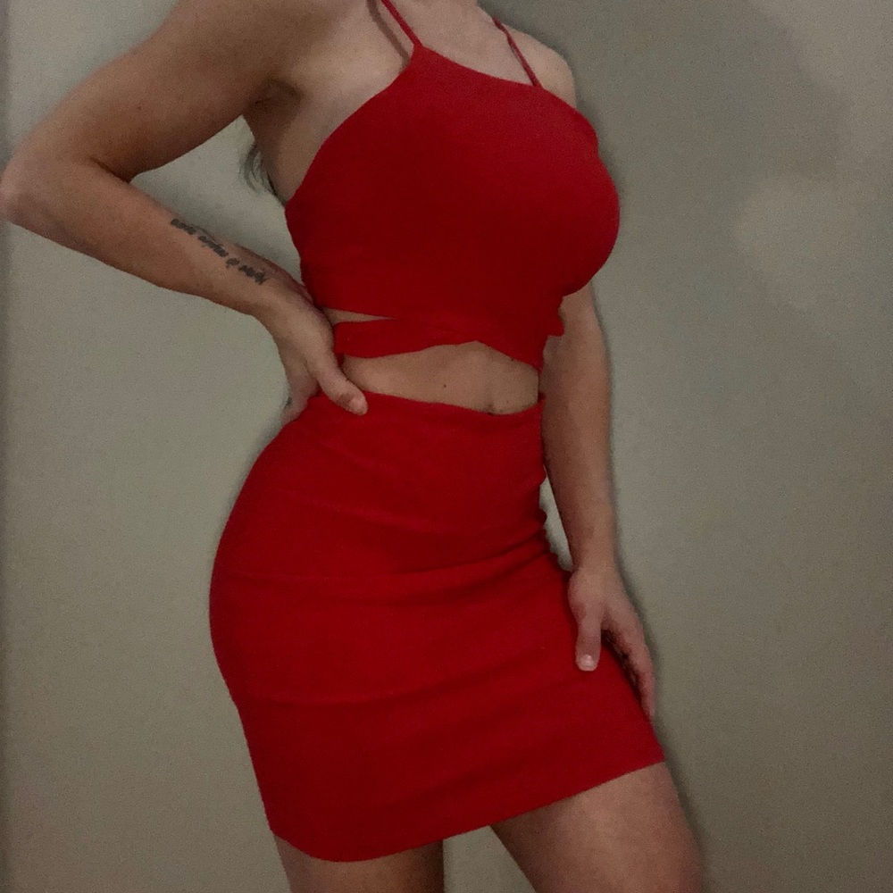 Red zip up mini dress
